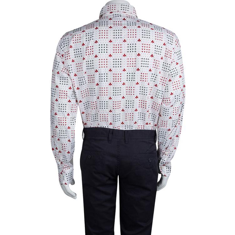 Pre Owned Etro White Deck Of Cards Print Long Sleeve Button Front Shirt L
