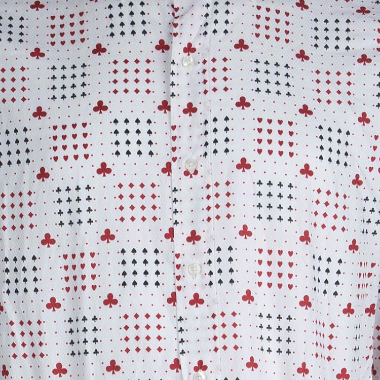 Pre Owned Etro White Deck Of Cards Print Long Sleeve Button Front Shirt L