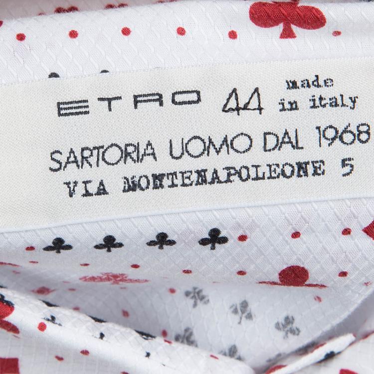 Pre Owned Etro White Deck Of Cards Print Long Sleeve Button Front Shirt L