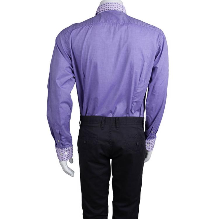 Pre Owned Etro Purple Contrast Printed Panel Long Sleeve Button Front Shirt L