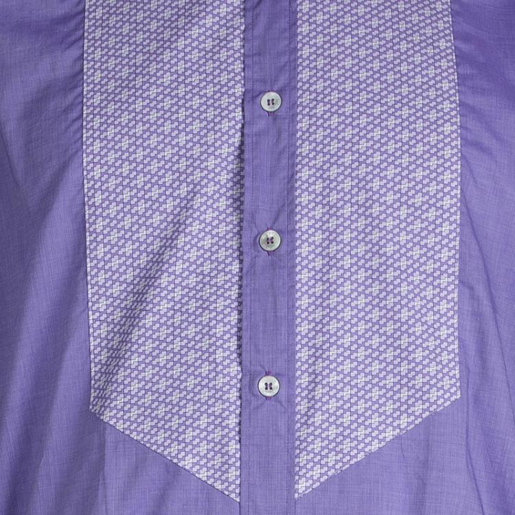 Pre Owned Etro Purple Contrast Printed Panel Long Sleeve Button Front Shirt L