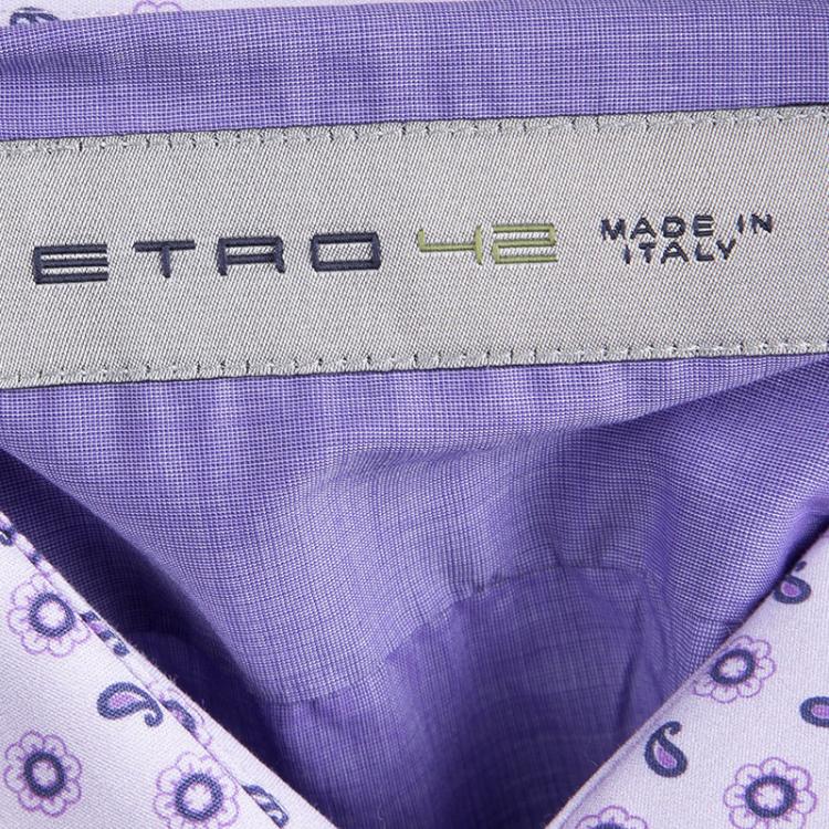 Pre Owned Etro Purple Contrast Printed Panel Long Sleeve Button Front Shirt L