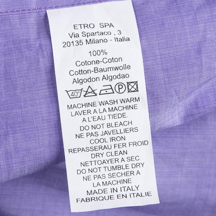 Pre Owned Etro Purple Contrast Printed Panel Long Sleeve Button Front Shirt L