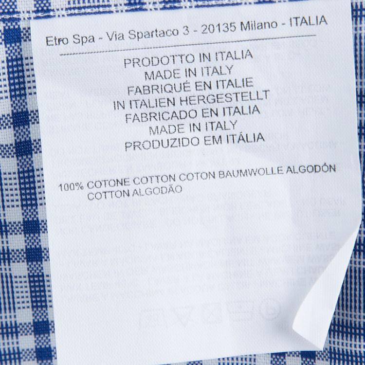 Pre Owned Etro Blue Checked Contrast Collar and Cuff Detail Cotton Shirt L