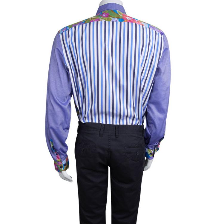 Pre Owned Etro Multicolor Printed Patch Detail Long Sleeve Button Front Cotton Shirt  L
