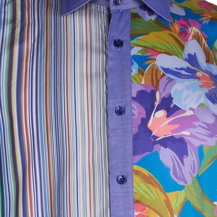 Pre Owned Etro Multicolor Printed Patch Detail Long Sleeve Button Front Cotton Shirt  L