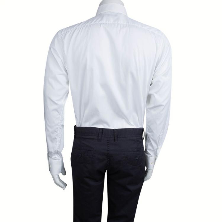 Pre Owned Etro White Embroidered Panel Long Sleeve Button Down Cotton Shirt L