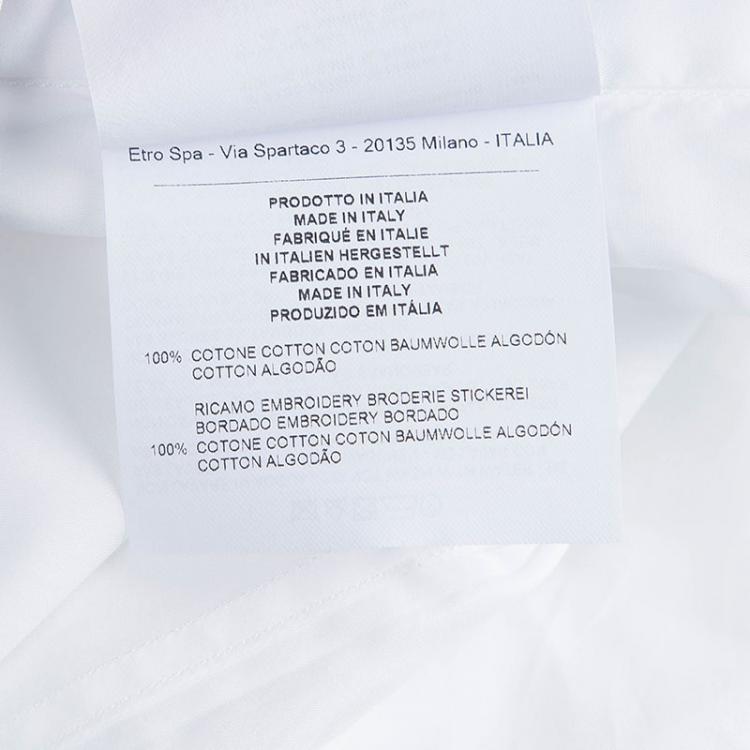 Pre Owned Etro White Embroidered Panel Long Sleeve Button Down Cotton Shirt L