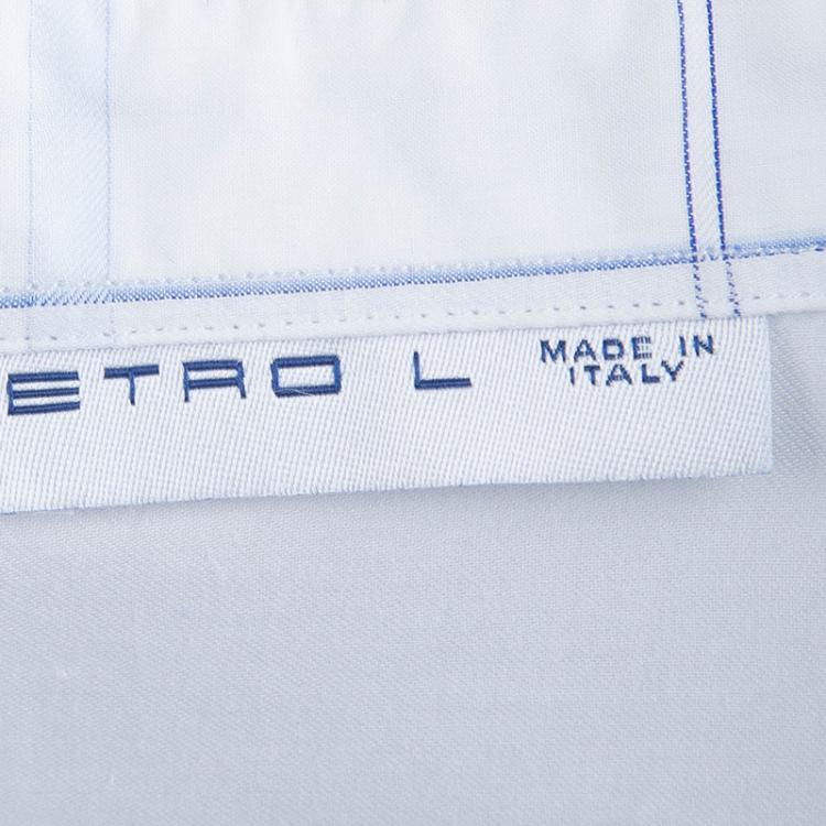 Pre Owned Etro White Shell Print Embroidered Contrast Collar Buttondown Cotton Shirt L