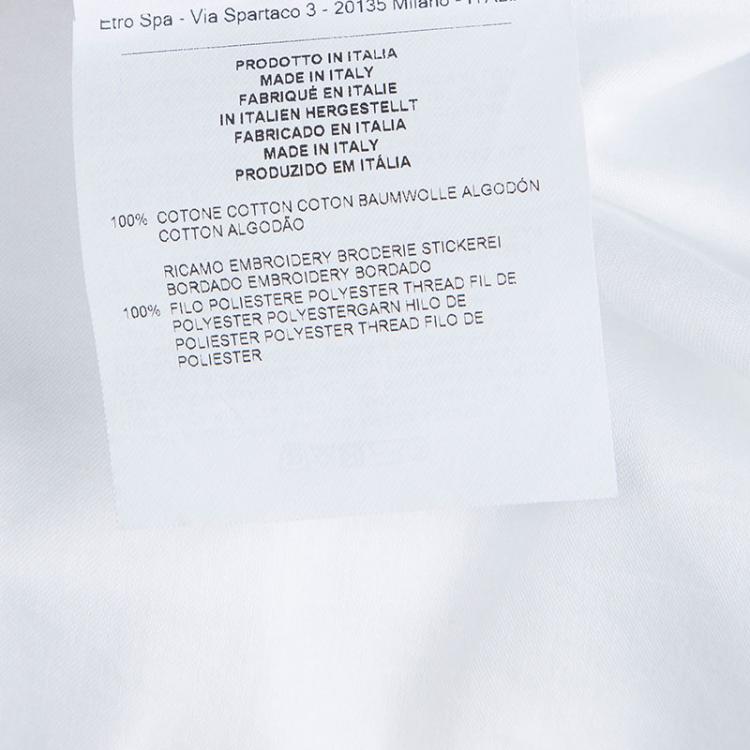 Pre Owned Etro White Shell Print Embroidered Contrast Collar Buttondown Cotton Shirt L
