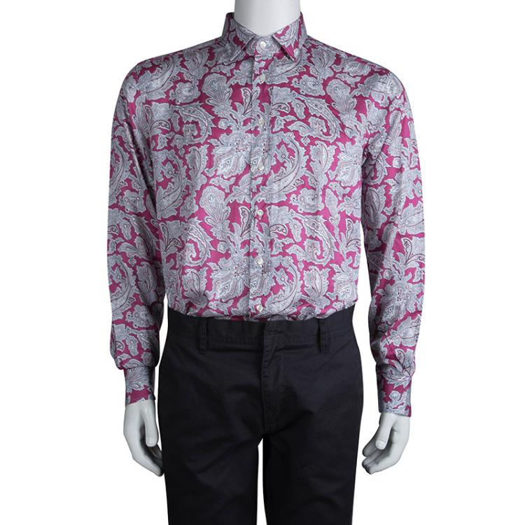 Pre Owned Etro Pink Paisley Printed Cotton Long Sleeve Button Front Shirt L