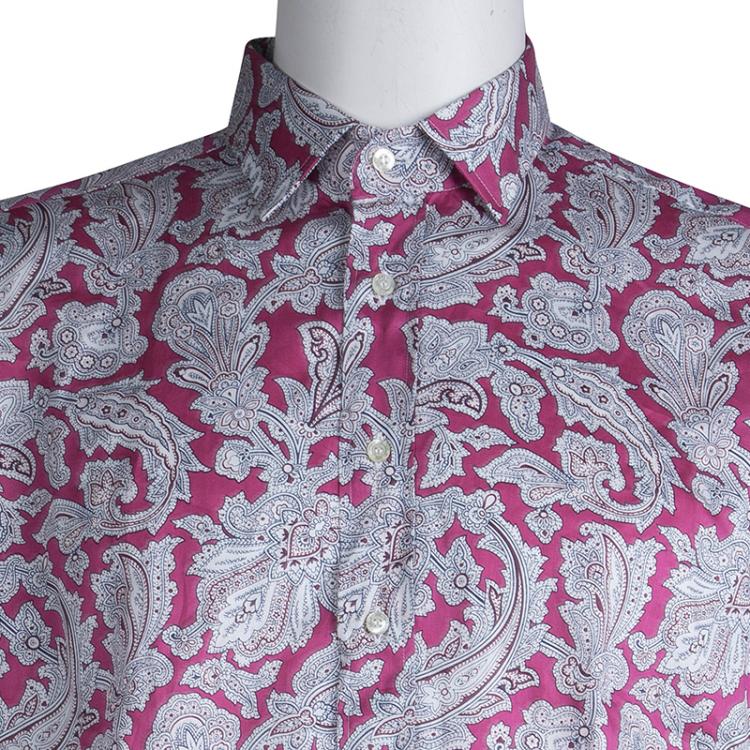 Pre Owned Etro Pink Paisley Printed Cotton Long Sleeve Button Front Shirt L