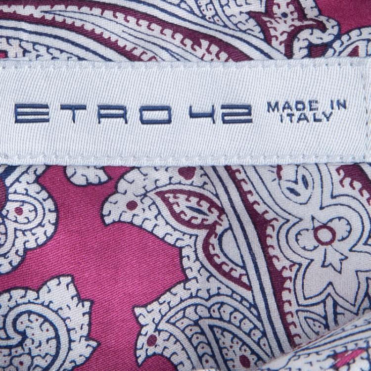 Pre Owned Etro Pink Paisley Printed Cotton Long Sleeve Button Front Shirt L