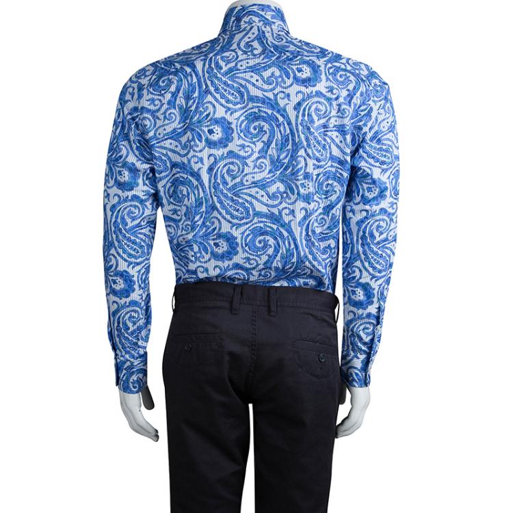 Pre Owned Etro Blue Paisley Printed Cotton Long Sleeve Button Front Shirt M