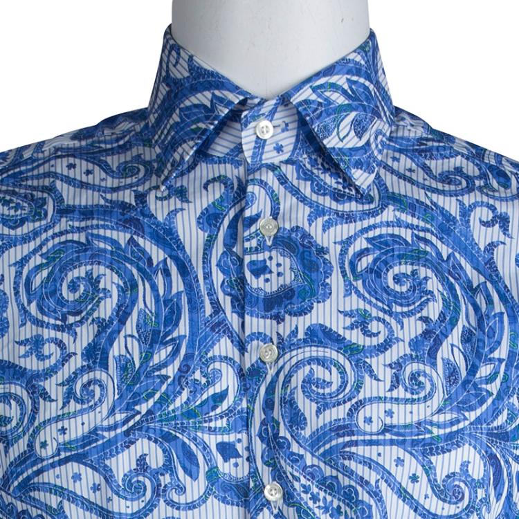 Pre Owned Etro Blue Paisley Printed Cotton Long Sleeve Button Front Shirt M