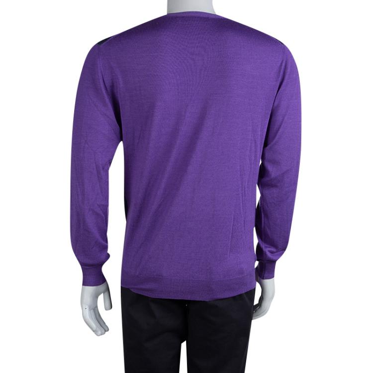 Pre Owned Etro Purple Paisley Printed Button Front Cardigan XL