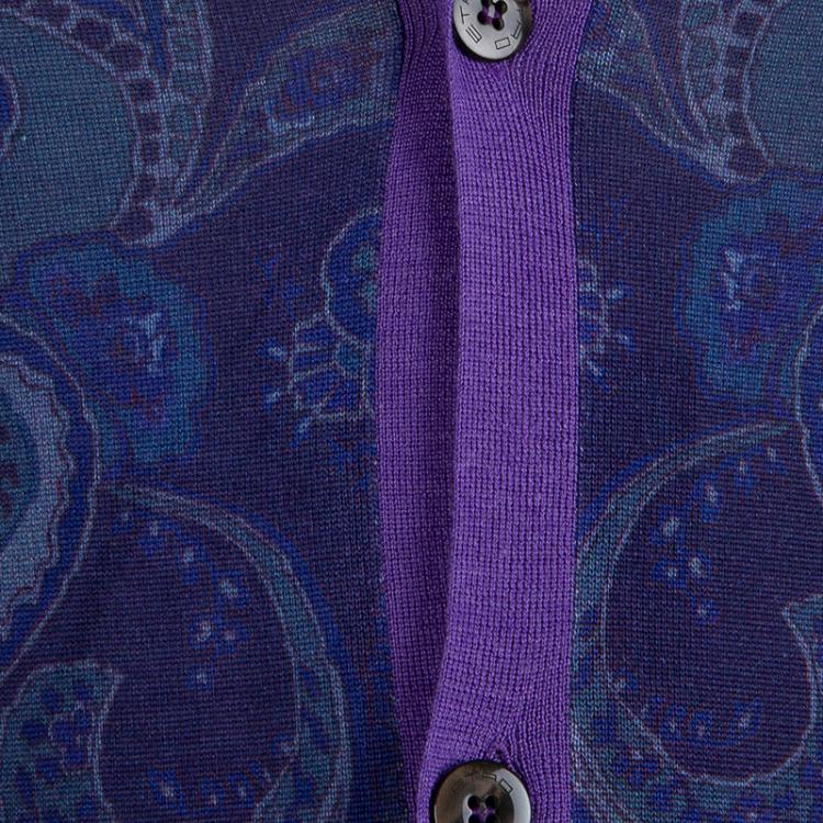 Pre Owned Etro Purple Paisley Printed Button Front Cardigan XL
