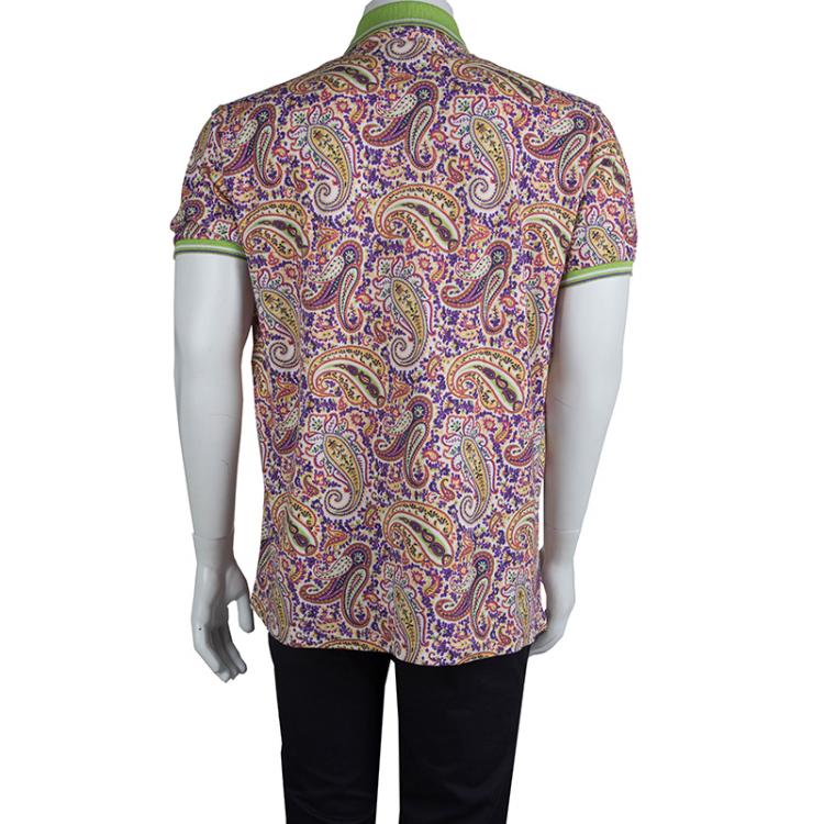 Pre Owned Etro Multicolor Paisley Printed Polo T-Shirt 2XL