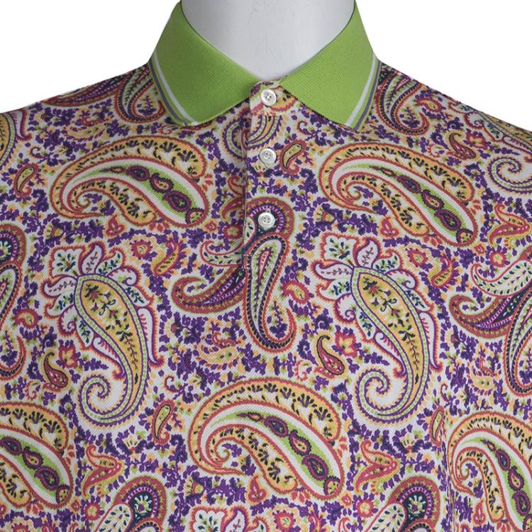 Pre Owned Etro Multicolor Paisley Printed Polo T-Shirt 2XL
