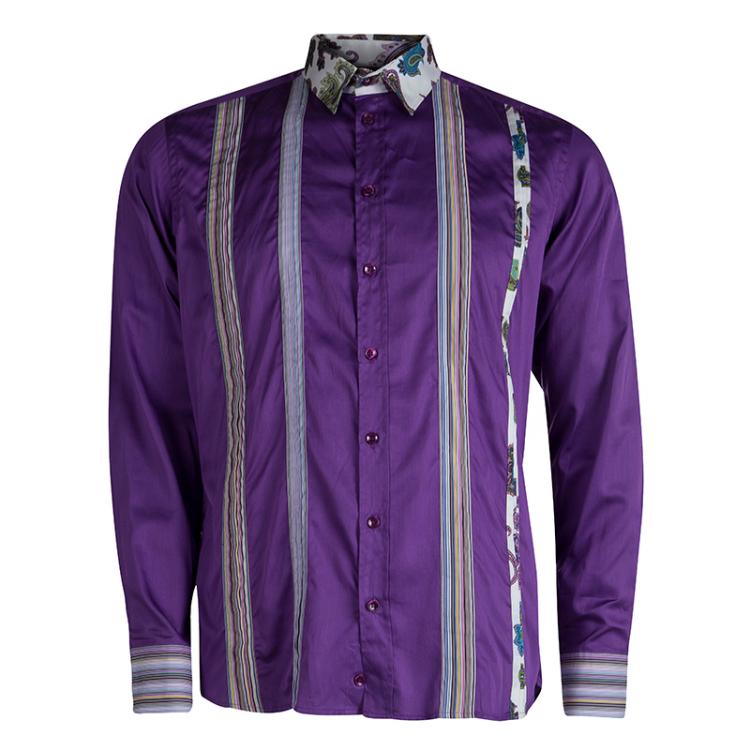 مملوكة مسبقًا Etro Purple Pleat Detail Long Sleeve Button Front Cotton Shirt M
