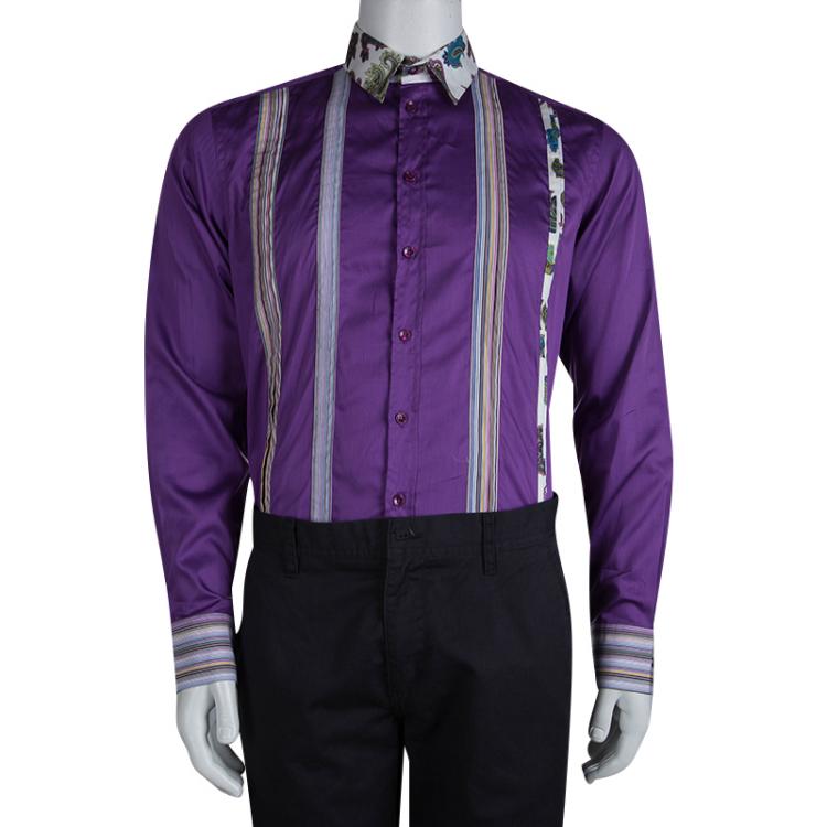 مملوكة مسبقًا Etro Purple Pleat Detail Long Sleeve Button Front Cotton Shirt M