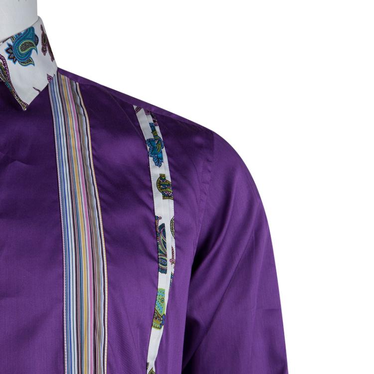 مملوكة مسبقًا Etro Purple Pleat Detail Long Sleeve Button Front Cotton Shirt M