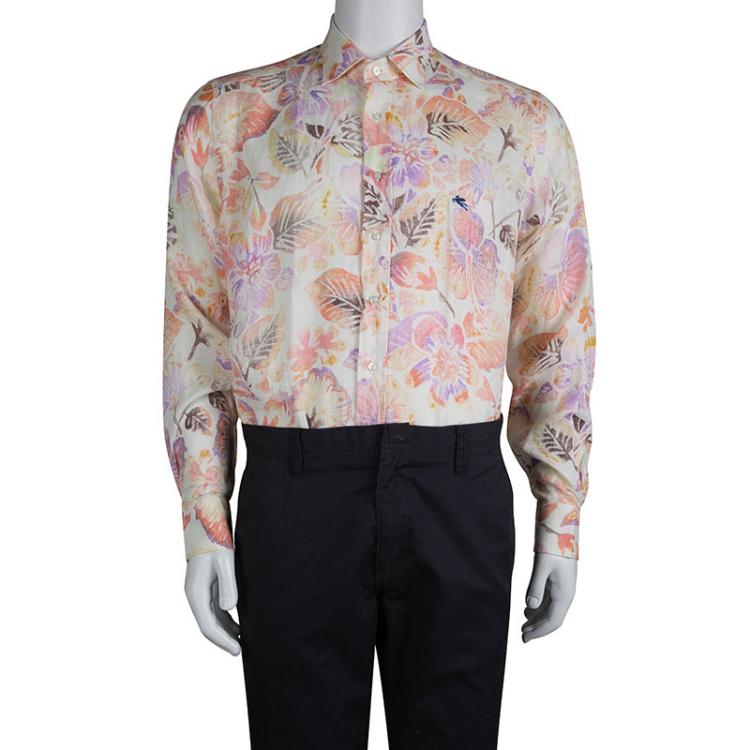 Pre Owned Etro Multicolor Floral Printed Long Sleeve Button Front Linen Shirt L