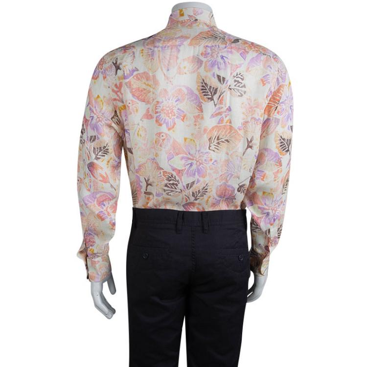 Pre Owned Etro Multicolor Floral Printed Long Sleeve Button Front Linen Shirt L