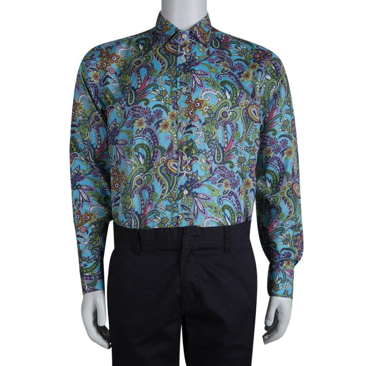 Pre Owned Etro Multicolor Floral Printed Long Sleeve Button Front Cotton Shirt L