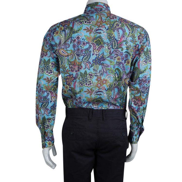 Pre Owned Etro Multicolor Floral Printed Long Sleeve Button Front Cotton Shirt L