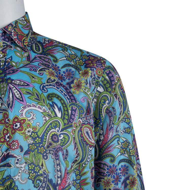 Pre Owned Etro Multicolor Floral Printed Long Sleeve Button Front Cotton Shirt L