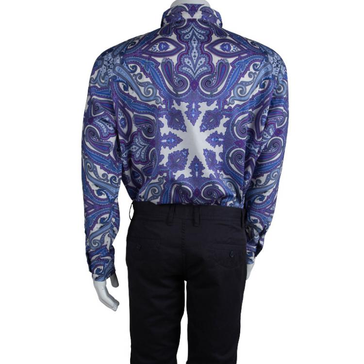 Pre Owned Etro Purple Paisley Printed Cotton Long Sleeve Button Front Shirt 2XL