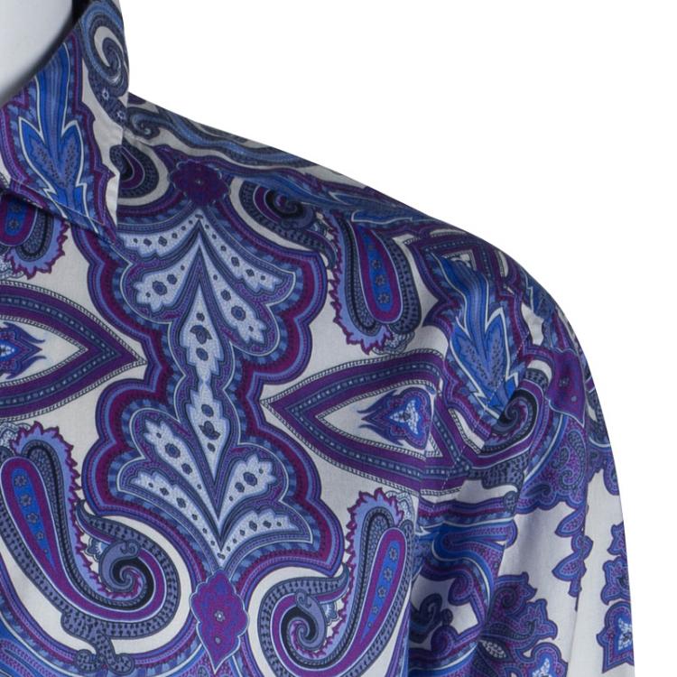 Pre Owned Etro Purple Paisley Printed Cotton Long Sleeve Button Front Shirt 2XL