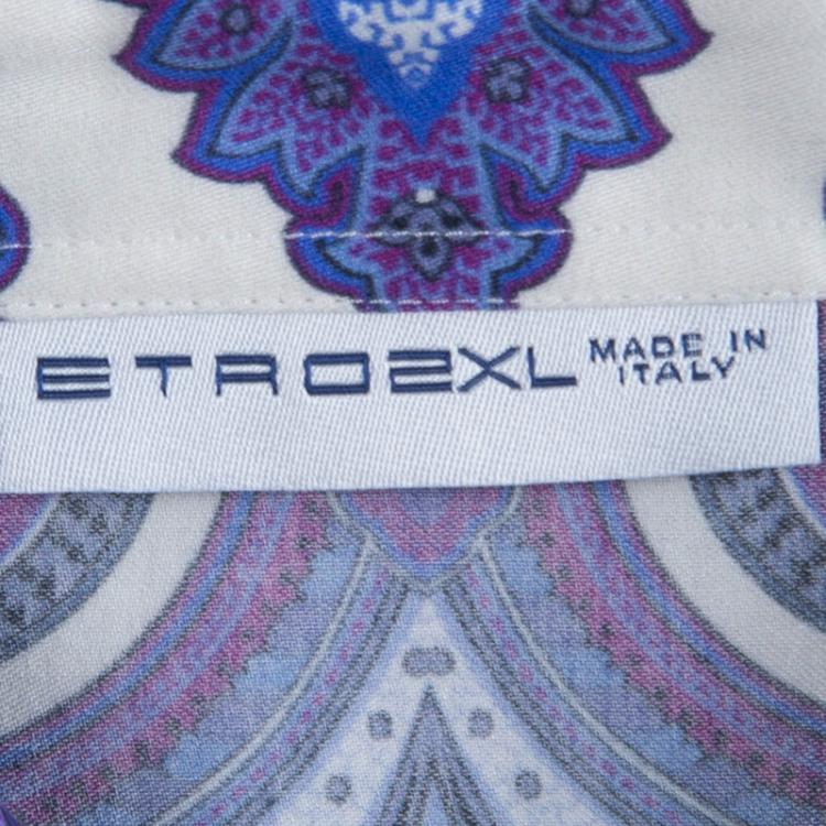 Pre Owned Etro Purple Paisley Printed Cotton Long Sleeve Button Front Shirt 2XL