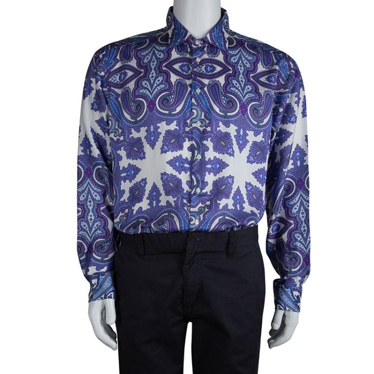 Pre Owned Etro Purple Paisley Printed Cotton Long Sleeve Button Front Shirt L