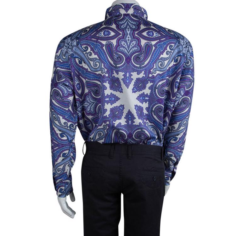 Pre Owned Etro Purple Paisley Printed Cotton Long Sleeve Button Front Shirt L