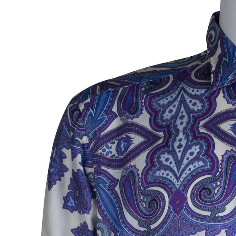 Pre Owned Etro Purple Paisley Printed Cotton Long Sleeve Button Front Shirt L