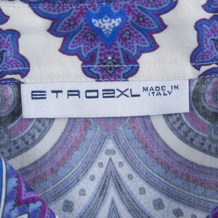 Pre Owned Etro Purple Paisley Printed Cotton Long Sleeve Button Front Shirt L