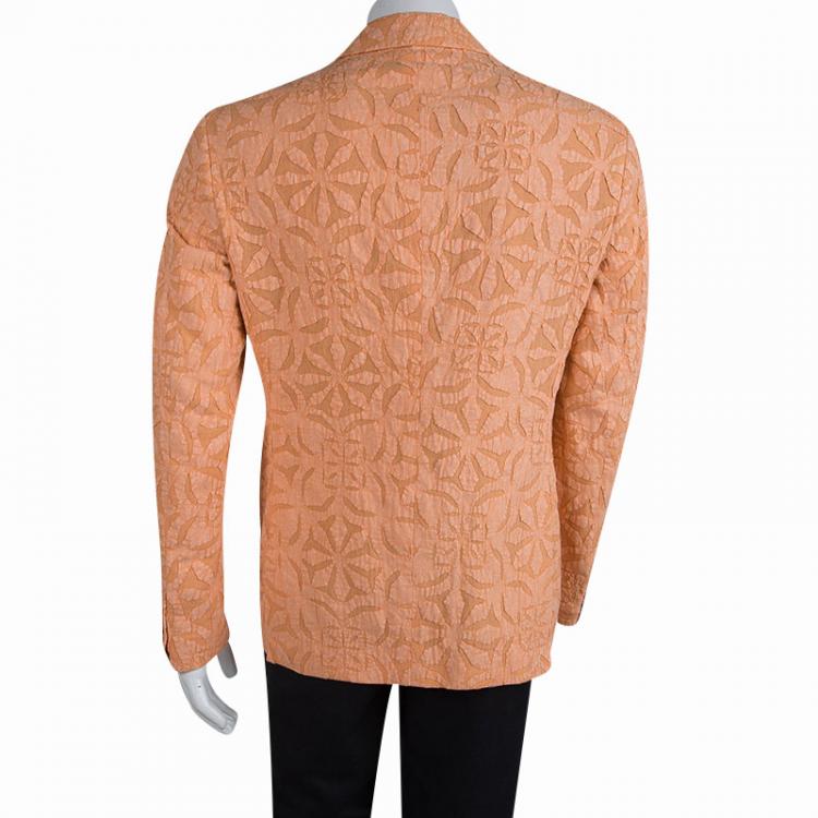 Pre Owned Etro Orange Floral Applique Detail Cotton Blazer M