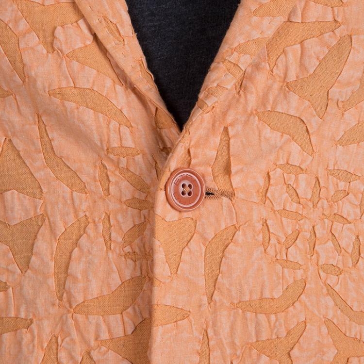 Pre Owned Etro Orange Floral Applique Detail Cotton Blazer M