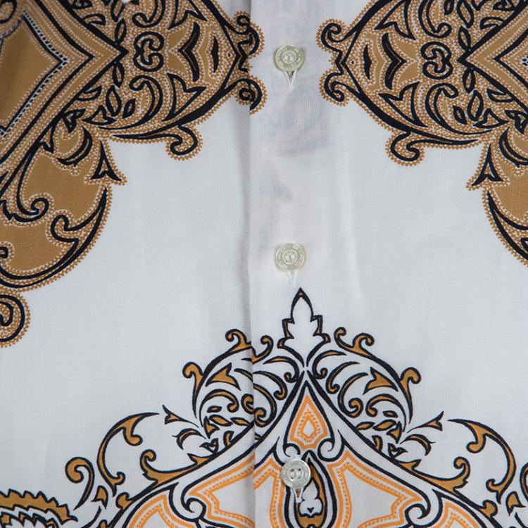 Pre Owned Etro Brown and White Printed Long Sleeve Buttondown Cotton Shirt 2XL
