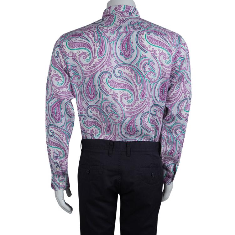 Pre Owned Etro White Paisley Printed Long Sleeve Buttondown Linen Shirt L