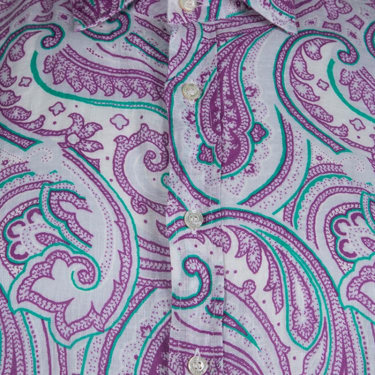 Pre Owned Etro White Paisley Printed Long Sleeve Buttondown Linen Shirt L
