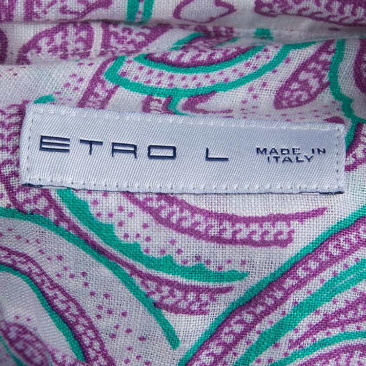 Pre Owned Etro White Paisley Printed Long Sleeve Buttondown Linen Shirt L