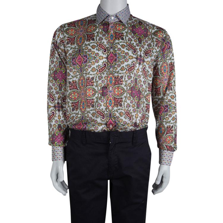 Pre Owned Etro Multicolor Printed Cotton Long Sleeve Button Front Shirt L