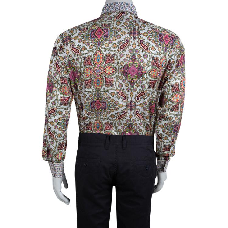 Pre Owned Etro Multicolor Printed Cotton Long Sleeve Button Front Shirt L