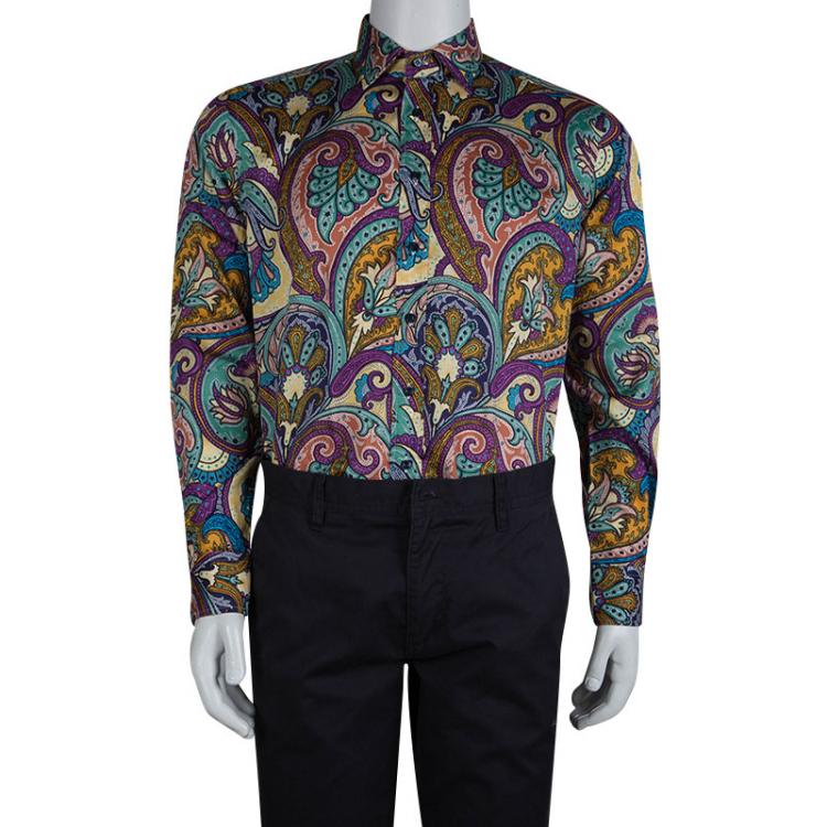Pre Owned Etro Multicolor Paisley Printed Cotton Long Sleeve Button Front Shirt L