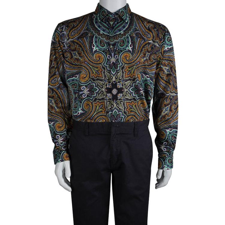 Pre Owned Etro Multicolor Paisley Printed Cotton Long Sleeve Button Front Shirt XL