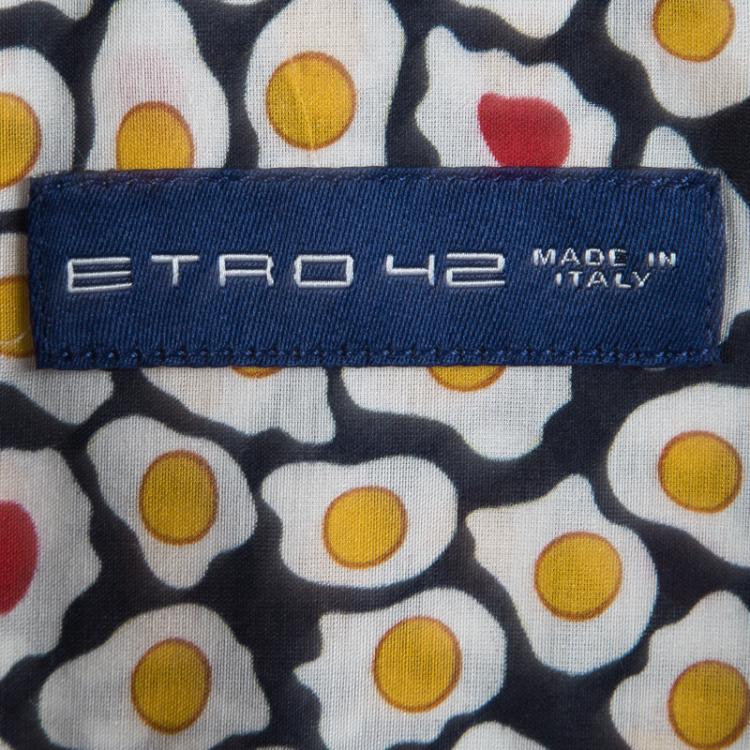 Pre Owned Etro Blue Printed Cotton Long Sleeve Button Front Shirt L