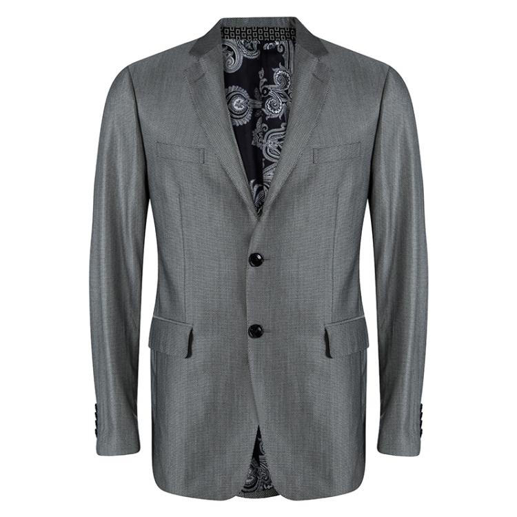 Pre Owned Etro Monochrome Patterned Notched Collar Blazer L
